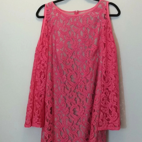 Saks Black Label Peach Lace Cold Shoulder Dress - Picture 3 of 9